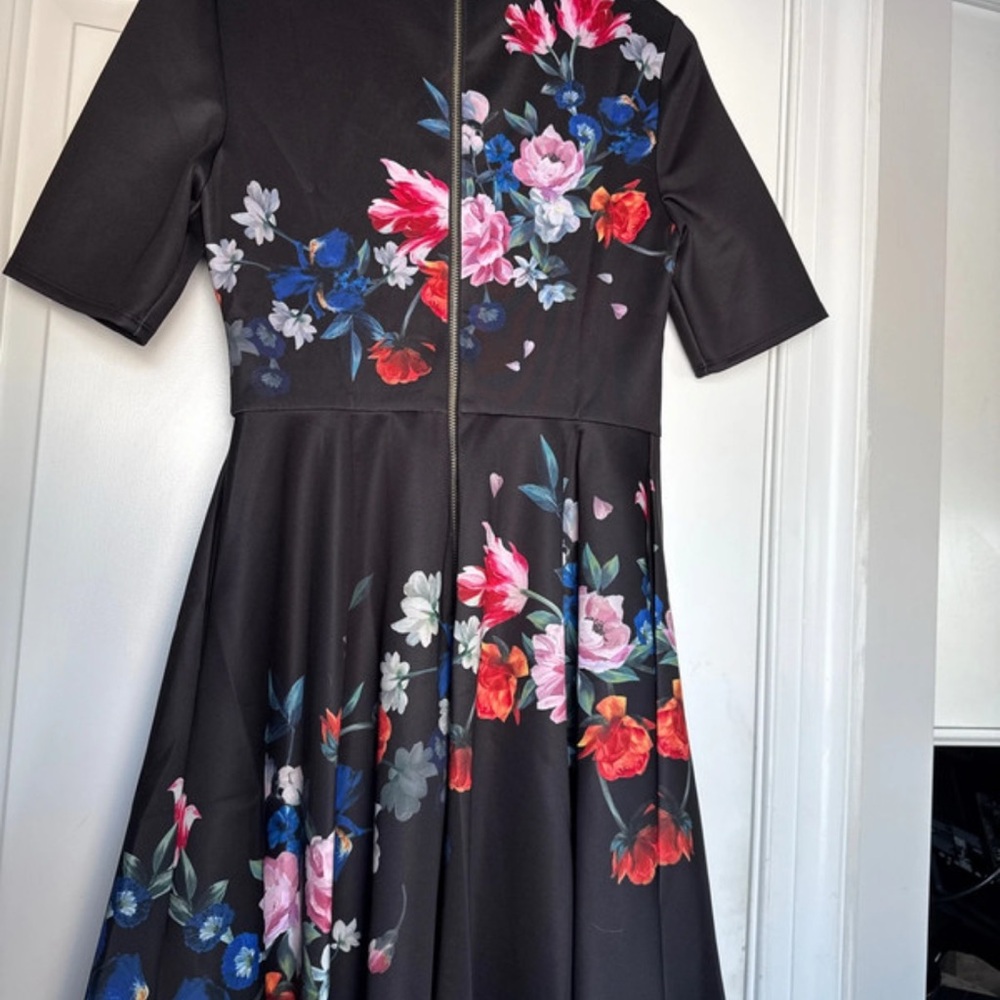 Ted Baker Black Dress with Vibrant Floral Design